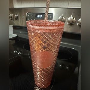 Starbucks 2021 Winter Holiday Jeweled Tumbler Cold 24oz Rose Gold Cup Christmas
